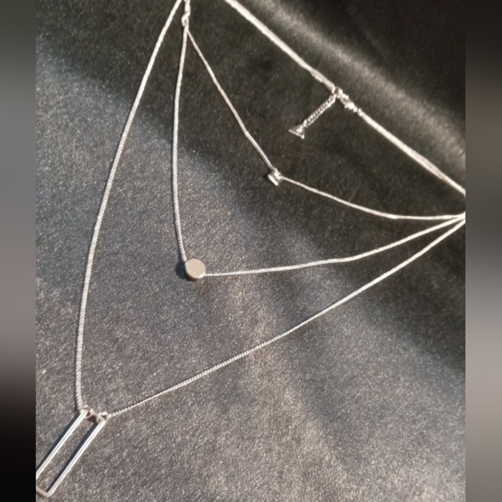 Silver forever designer layered silver necklace . Geometric pendants